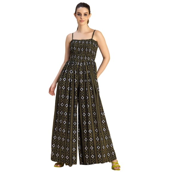 Moomaya Shoulder Straps Full Leg Printed Rayon Jumpsuit Women's Stylish Jumpsuit