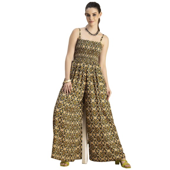 Moomaya Shoulder Straps Full Leg Printed Rayon Jumpsuit Women's Stylish Jumpsuit