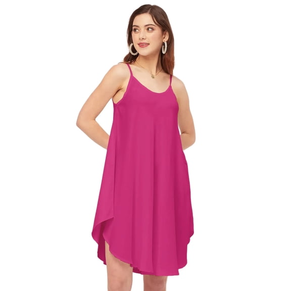 Moomaya Shoulder Straps Round Neck Rayon Dress - Women's Boho Asymmetric Dress