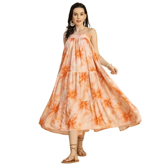 Moomaya Shoulder Straps Square Neck Printed Rayon Dress - Women's Boho Dress