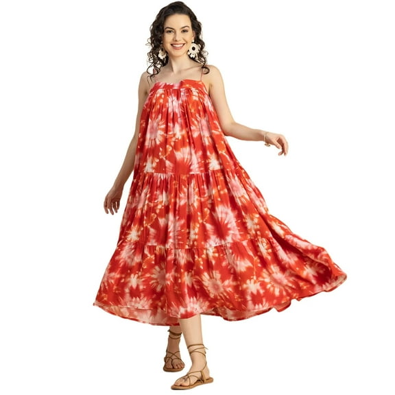 Moomaya Shoulder Straps Square Neck Printed Rayon Dress - Women's Boho Dress