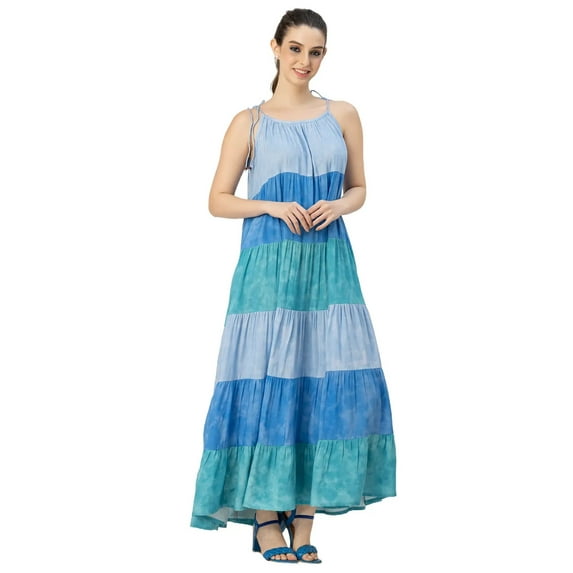 Moomaya Shoulder Straps Tiered Printed Rayon Dress - Women's Casual Dress