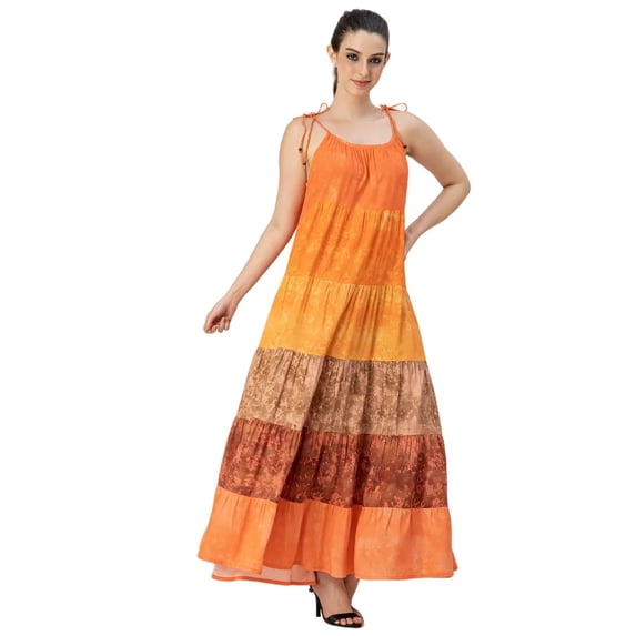 Moomaya Shoulder Straps Tiered Printed Rayon Dress - Women's Casual Dress