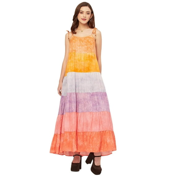 Moomaya Shoulder Straps Tiered Printed Rayon Dress - Women's Casual Dress