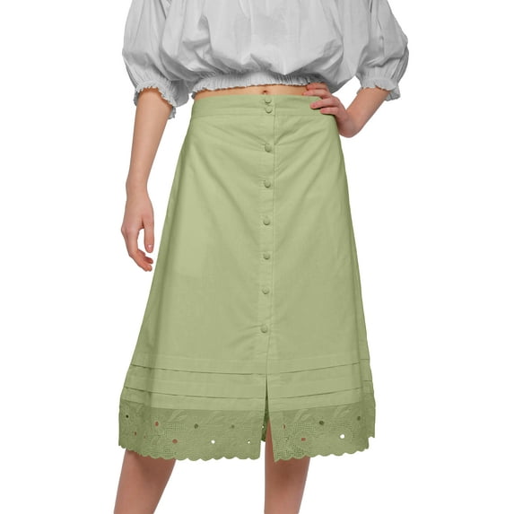 Moomaya Skirts For Women Knee Length Solid Cotton A-Line Skirt Girls Clothing