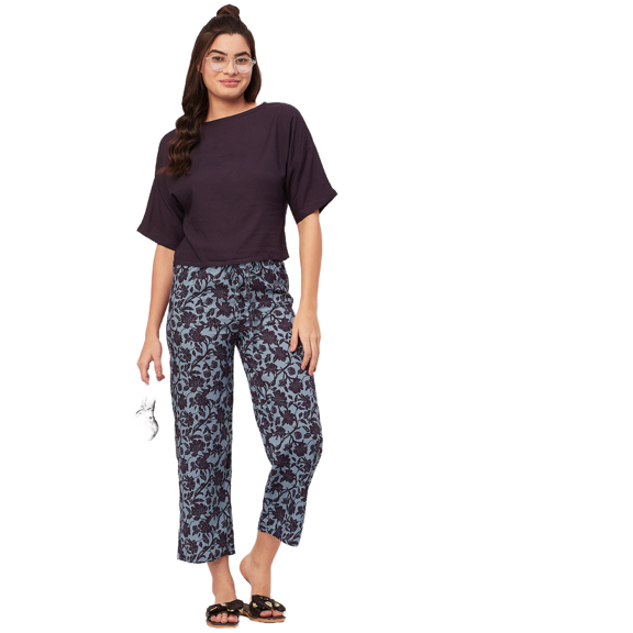 Moomaya Sleepwear, 2 Pc Night Suit For Women, Calf Length Capri Pants With Top