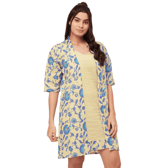 Moomaya Sleepwear, 2 Pcs Cotton Night Dress For Women, Sleeveless Dress & Shrug Set