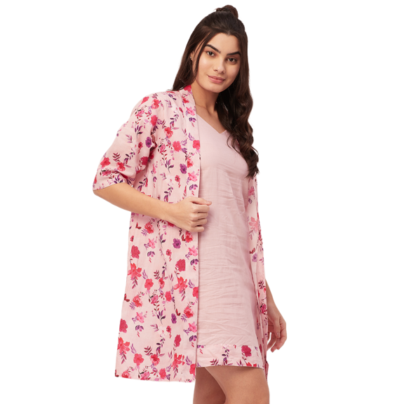 Moomaya Sleepwear, 2 Pcs Cotton Night Dress For Women, Sleeveless Dress & Shrug Set