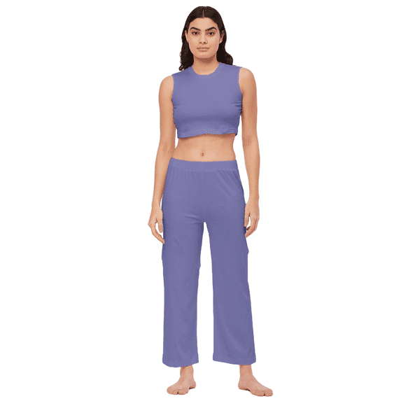 Moomaya Sleepwear, Cotton Jersey 2 Pc Coord Night Suit, Crop Top & Pajama Set