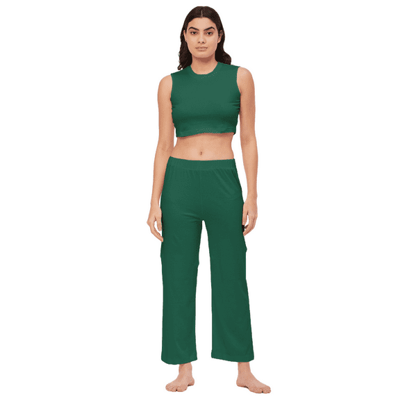 Moomaya Sleepwear, Cotton Jersey 2 Pc Coord Night Suit, Crop Top & Pajama Set