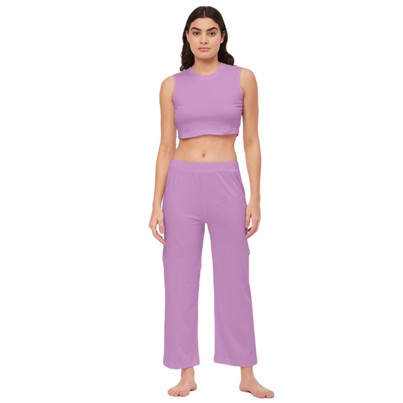 Moomaya Sleepwear, Cotton Jersey 2 Pc Coord Night Suit, Crop Top & Pajama Set