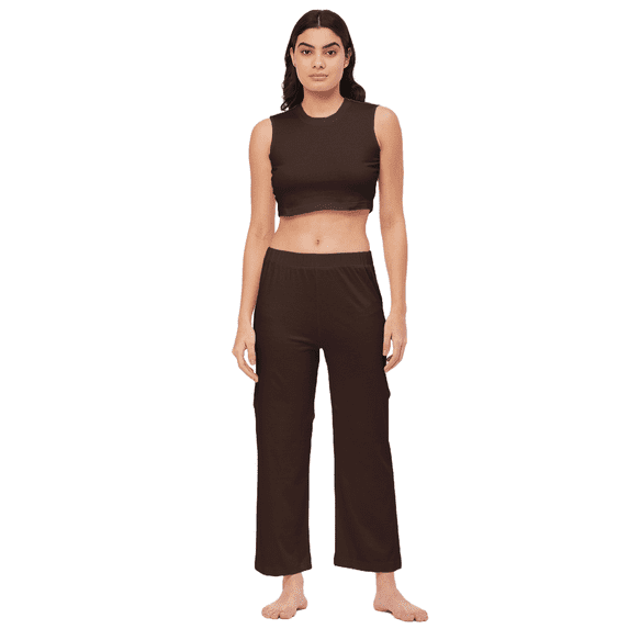 Moomaya Sleepwear, Cotton Jersey 2 Pc Coord Night Suit, Crop Top & Pajama Set