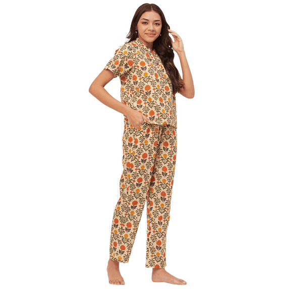 Moomaya Sleepwear, Printed Cotton Night Suits, 2 Pcs Kurta & Pajama Set For Womens Pjs