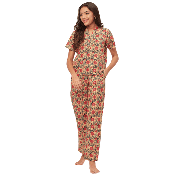 Moomaya Sleepwear, Printed Cotton Night Suits, 2 Pcs Kurta & Pajama Set For Womens Pjs