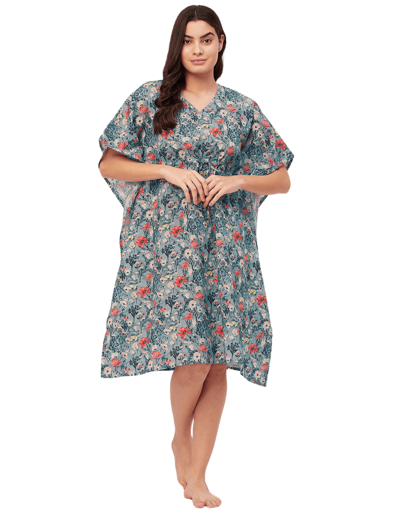 Moomaya Sleepwear Printed Kaftan For Women V Neck Cotton Caftan Sleep Dress Walmart