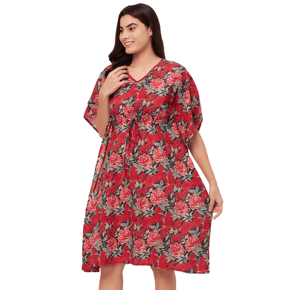 Moomaya Sleepwear, Printed Kaftan For Women, V-Neck Cotton Caftan Sleep Dress