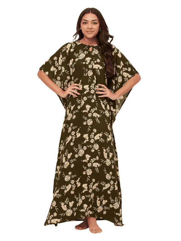 Sleepwear, Printed Kaftan Maxi For Women, Round Neck Rayon Caftan Dress