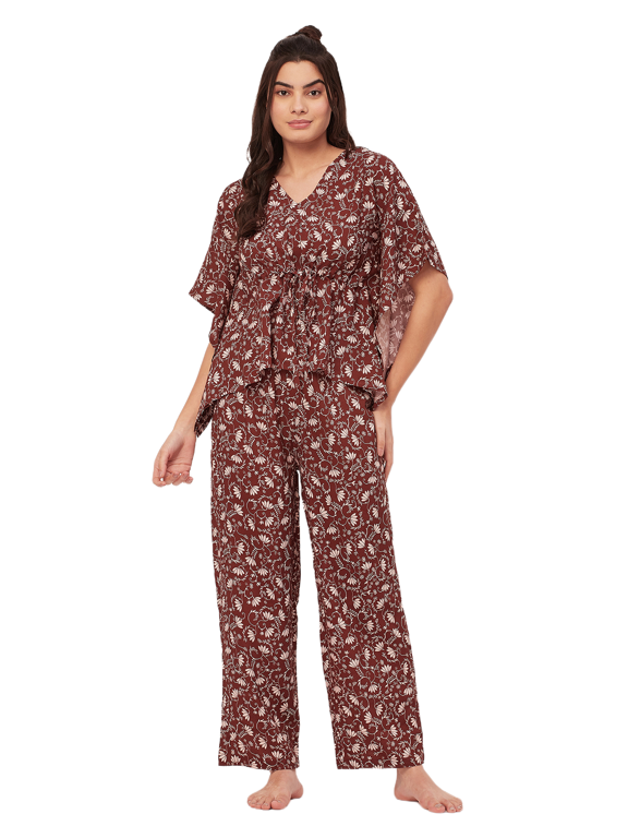 Sleepwear, Printed Kaftan Top Pajama Set, Loose Fit Loungewear, 2 Pc Nightsuit