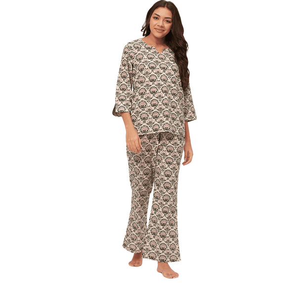 Moomaya Sleepwear, Printed Night Suit For Women, Cotton Kurta Pajama Set Pjs Loungewear