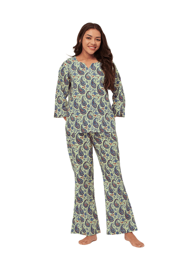 Sleepwear, Printed Night Suit For Women, Cotton Kurta Pajama Set Pjs Loungewear