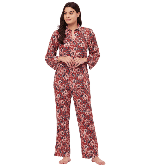 Moomaya Sleepwear, Printed Night Suit For Women, Rayon Loungewear Tunic With Pajamas