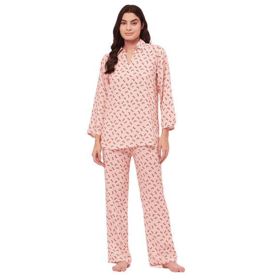 Moomaya Sleepwear, Printed Night Suit For Women, Rayon Loungewear Tunic With Pajamas