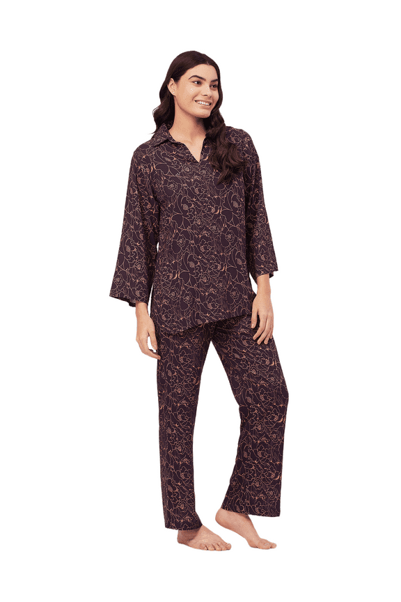 Sleepwear, Printed Night Suit For Women, Rayon Loungewear Tunic With Pajamas