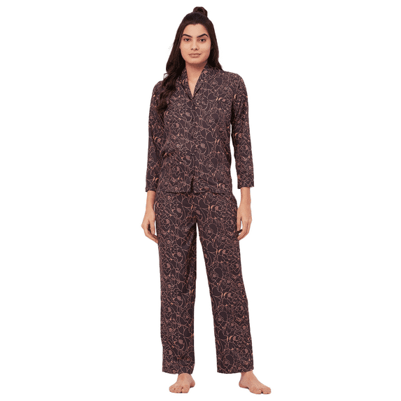 Moomaya Sleepwear, Printed Pajama And Shirt Set, Button-Down Loungewear 2 Pcs Nightsuit Pjs