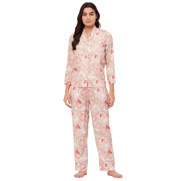 Moomaya Sleepwear, Printed Pajama And Shirt Set, Button-Down Loungewear 2 Pcs Nightsuit Pjs