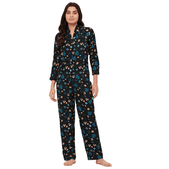 Moomaya Sleepwear, Printed Pajama And Shirt Set, Button-Down Loungewear 2 Pcs Nightsuit Pjs