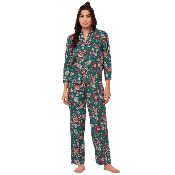 Moomaya Sleepwear, Printed Pajama And Shirt Set, Button-Down Loungewear 2 Pcs Nightsuit Pjs