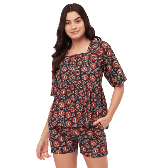 Moomaya Sleepwear, Printed Top & Shorts Lounge Set, 2 Piece Rayon Night Suit