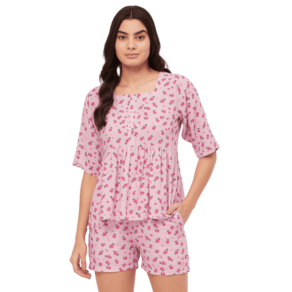 Moomaya Sleepwear, Printed Top & Shorts Lounge Set, 2 Piece Rayon Night Suit