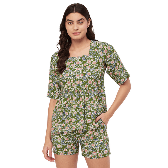 Moomaya Sleepwear, Printed Top & Shorts Lounge Set, 2 Piece Rayon Night Suit
