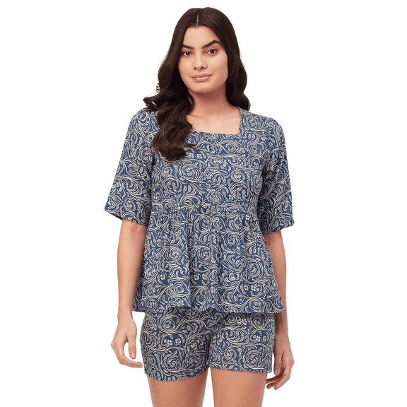 Moomaya Sleepwear, Printed Top & Shorts Lounge Set, 2 Piece Rayon Night Suit