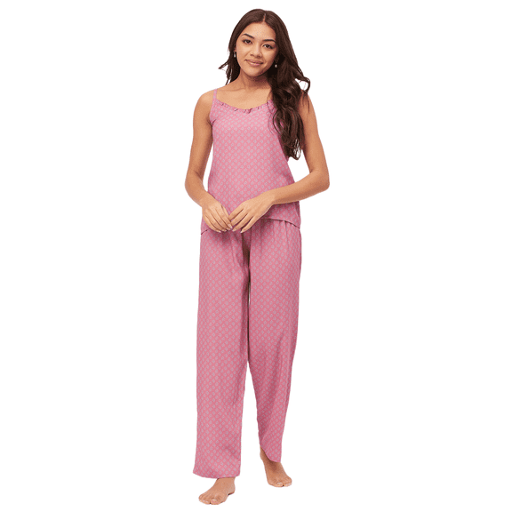 Moomaya Sleepwear, Spaghetti Strap Top Pajama Set, Chic Cami Pant Pjs Night Suit For Women'S