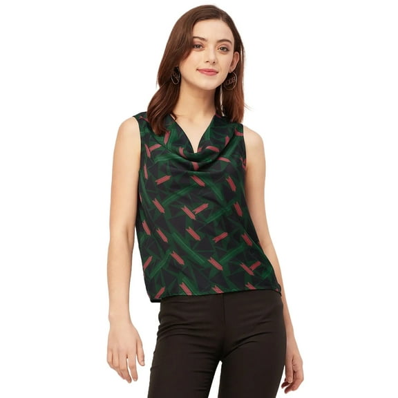 Moomaya Sleeveless Cowl Neck Printed Satin Top - Women's Elegant Satin Top