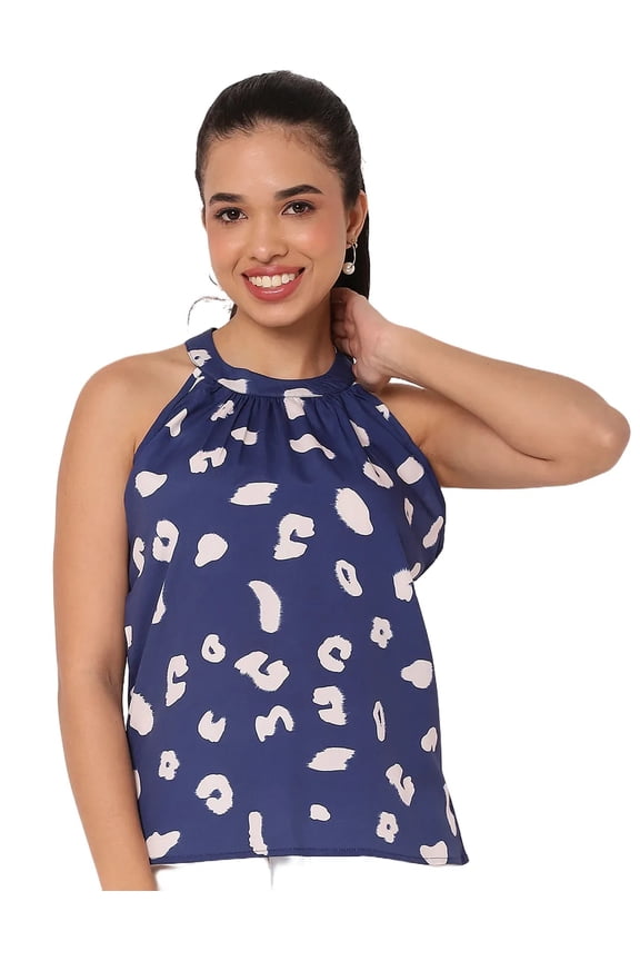 Sleeveless Halter Neck Printed Loose Fit Top - Women's Summer Top
