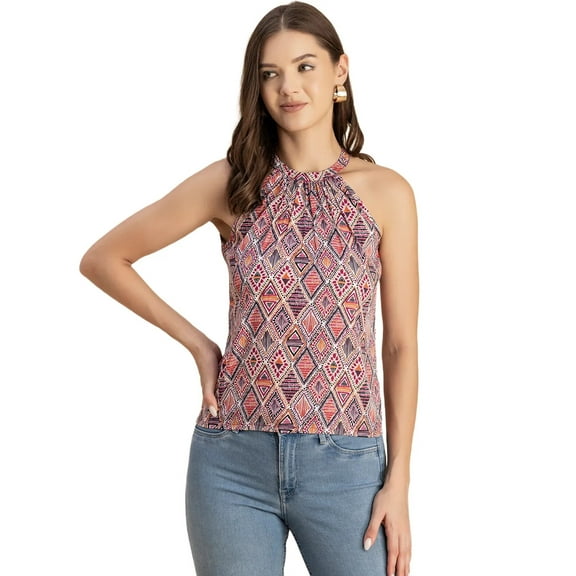 Moomaya Sleeveless Halter Neck Printed Loose Fit Top - Women's Summer Top
