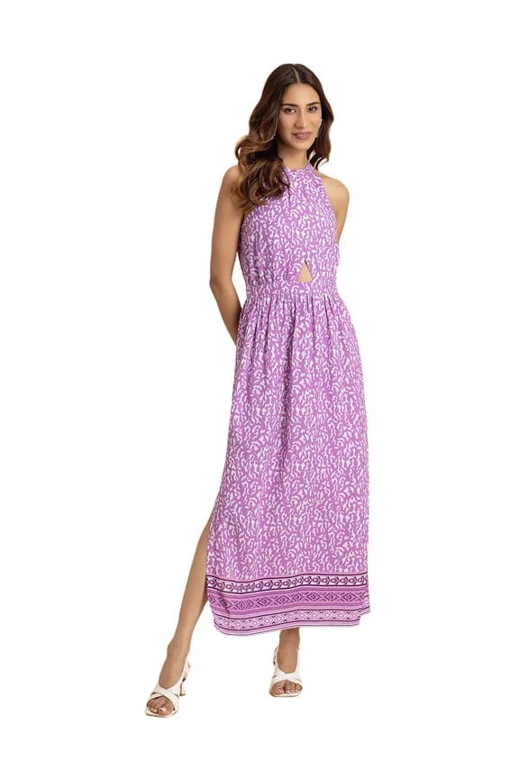 Sleeveless Rayon Cutout Dress, Viscose Maxi Dress With Side Slit