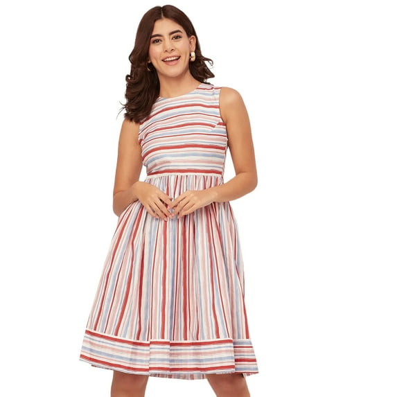 Moomaya Sleeveless Round Neck Cotton Dress - Women's Casual Fit And Flare Dress