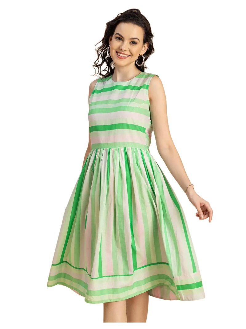 Moomaya Sleeveless Round Neck Cotton Dress - Women's Casual Fit And Flare  Dress - Walmart.com