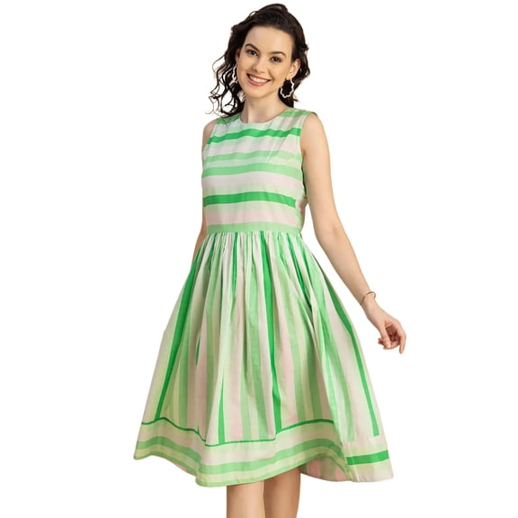 Moomaya Sleeveless Round Neck Cotton Dress - Women's Casual Fit And Flare Dress