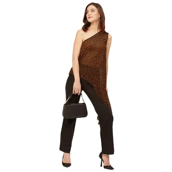 Moomaya Sleeveless Single Shoulder Asymmetric Printed Top - Women's Stylish Top