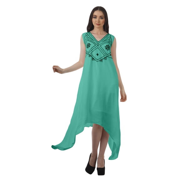 Moomaya Sleeveless Solid Rayon Asymmetric Hem Womens Beach Party Dresses