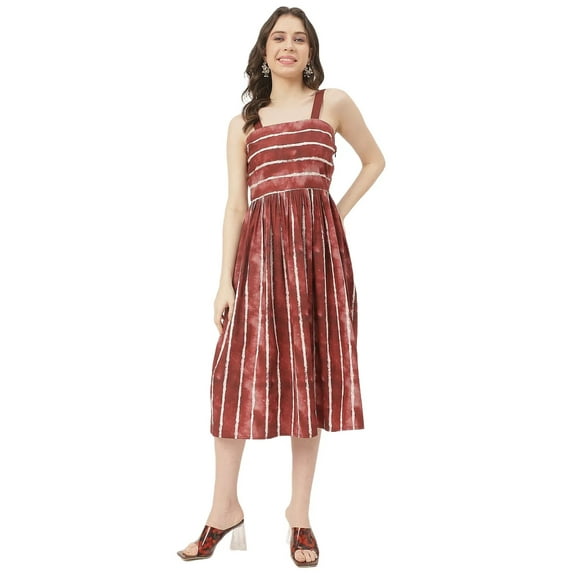 Moomaya Sleeveless Square Neck Fit And Flare Cotton Dress - Women's Summer Dress