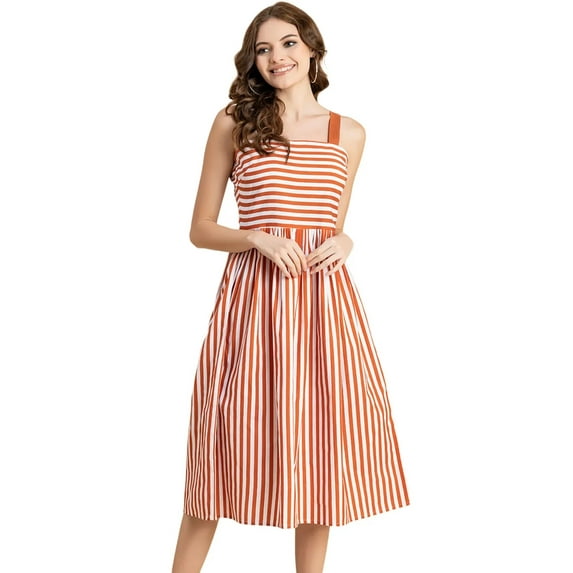 Moomaya Sleeveless Square Neck Fit And Flare Cotton Dress - Women's Summer Dress