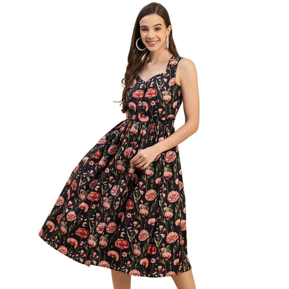 Moomaya Sleeveless Sweetheart Neck Flared Cotton Dress - Women's Trendy Dress