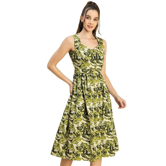 Moomaya Sleeveless Sweetheart Neck Flared Cotton Dress - Women's Trendy Dress