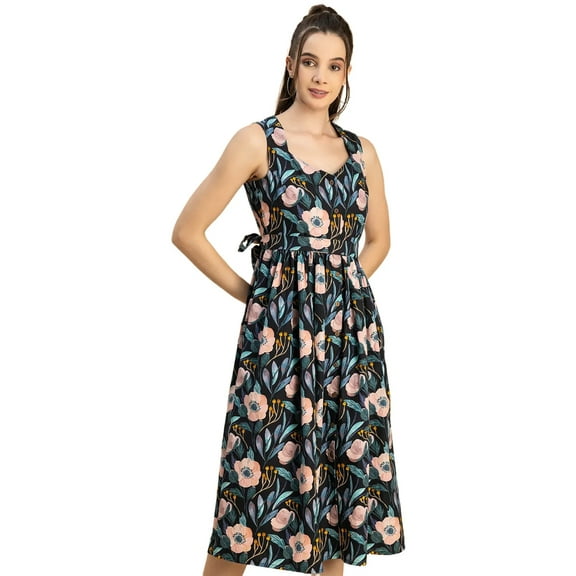 Moomaya Sleeveless Sweetheart Neck Flared Cotton Dress - Women's Trendy Dress